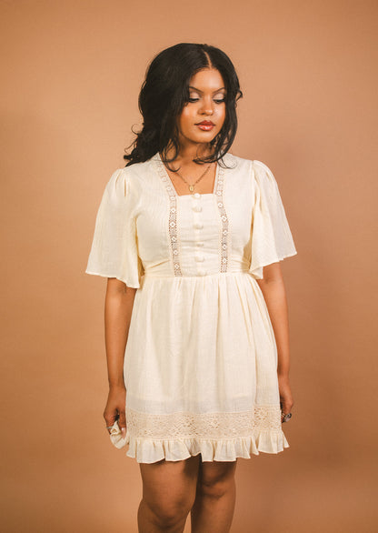 Heather - Cotton Angel Sleeve Lace Dress
