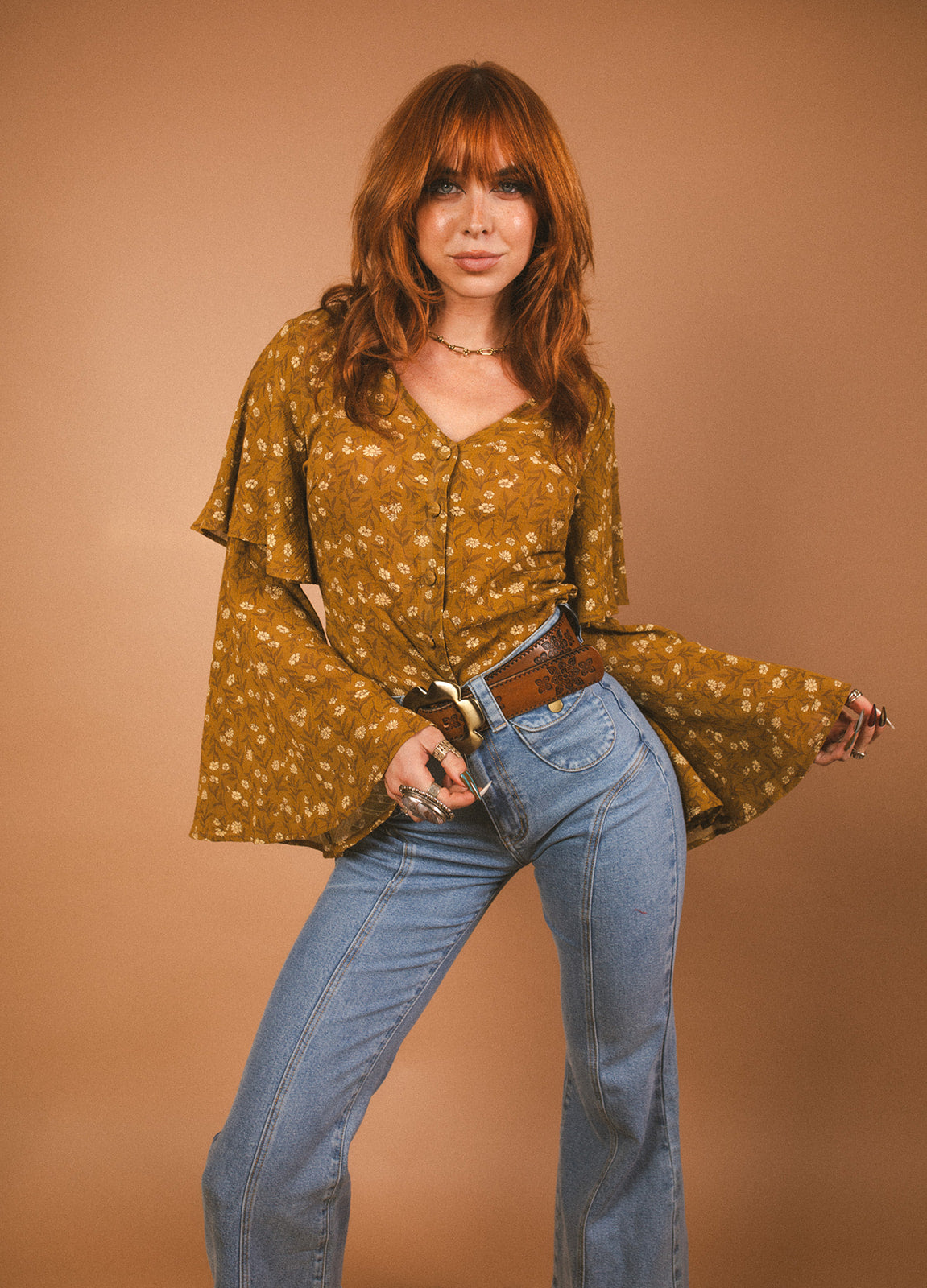 Rosy - Double Flare Sleeve Blouse