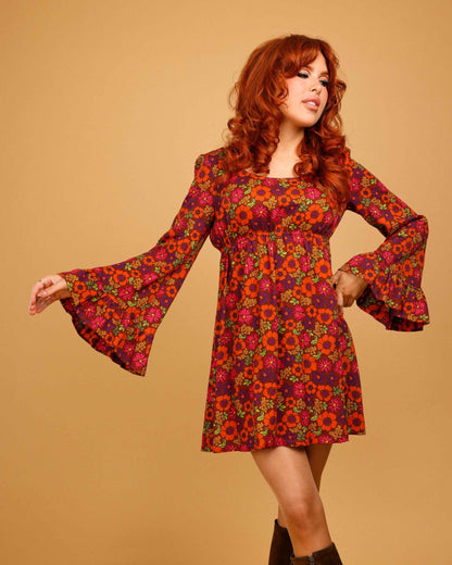 Pattie - Flare Sleeve Babydoll Dress  - Love Grows - Jewel