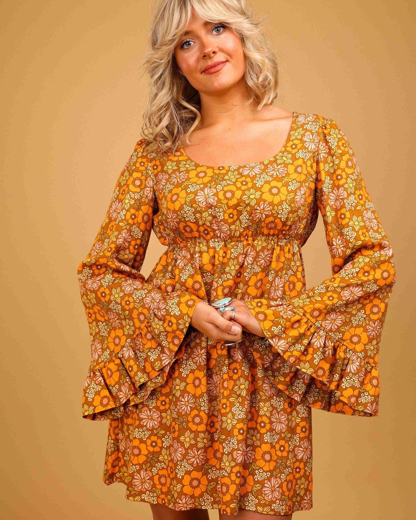 Pattie - Flare Sleeve Babydoll Dress  - Love Grows - Earth