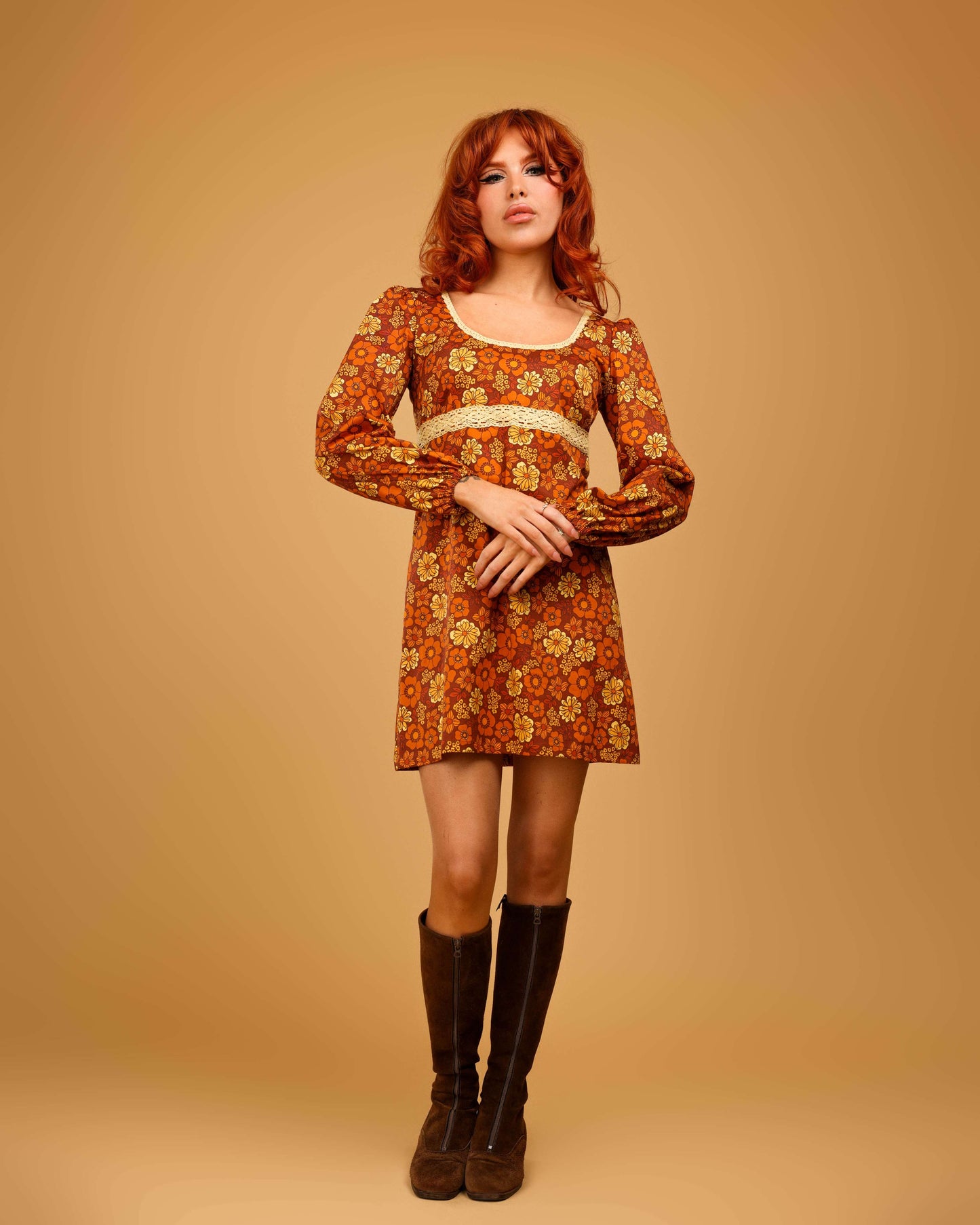 Cecilia - Long Sleeve Mini Dress - Love Grows - Brown