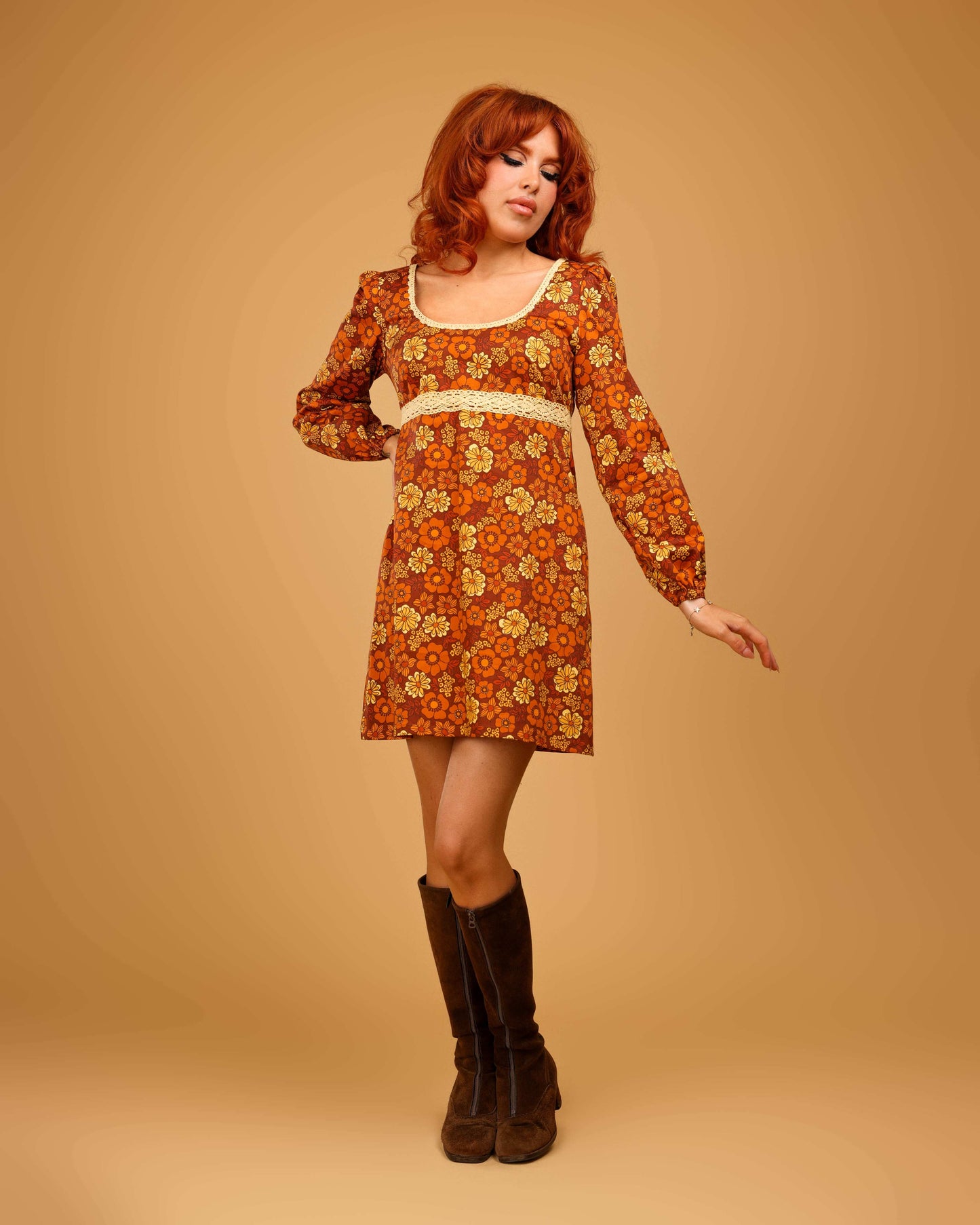 Cecilia - Long Sleeve Mini Dress - Love Grows - Brown