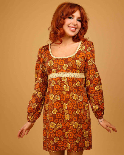 Cecilia - Long Sleeve Mini Dress - Love Grows - Brown