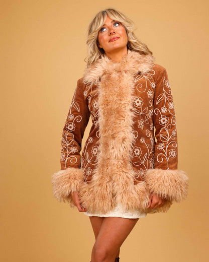 Penny - Embroidered Fur Collar Coat