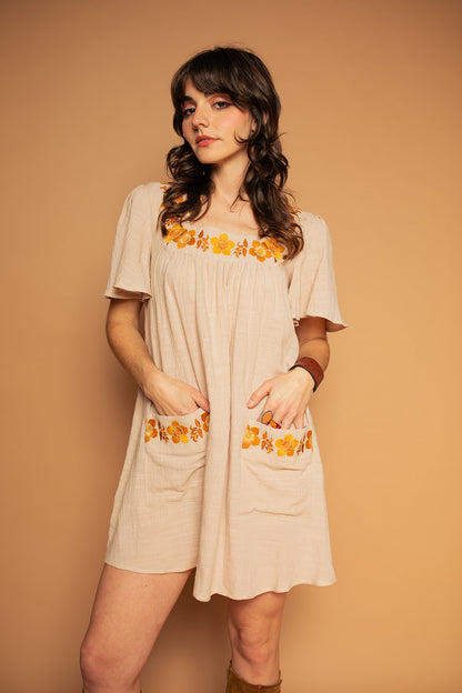 Carmen - Floral Embroidery Tunic Dress