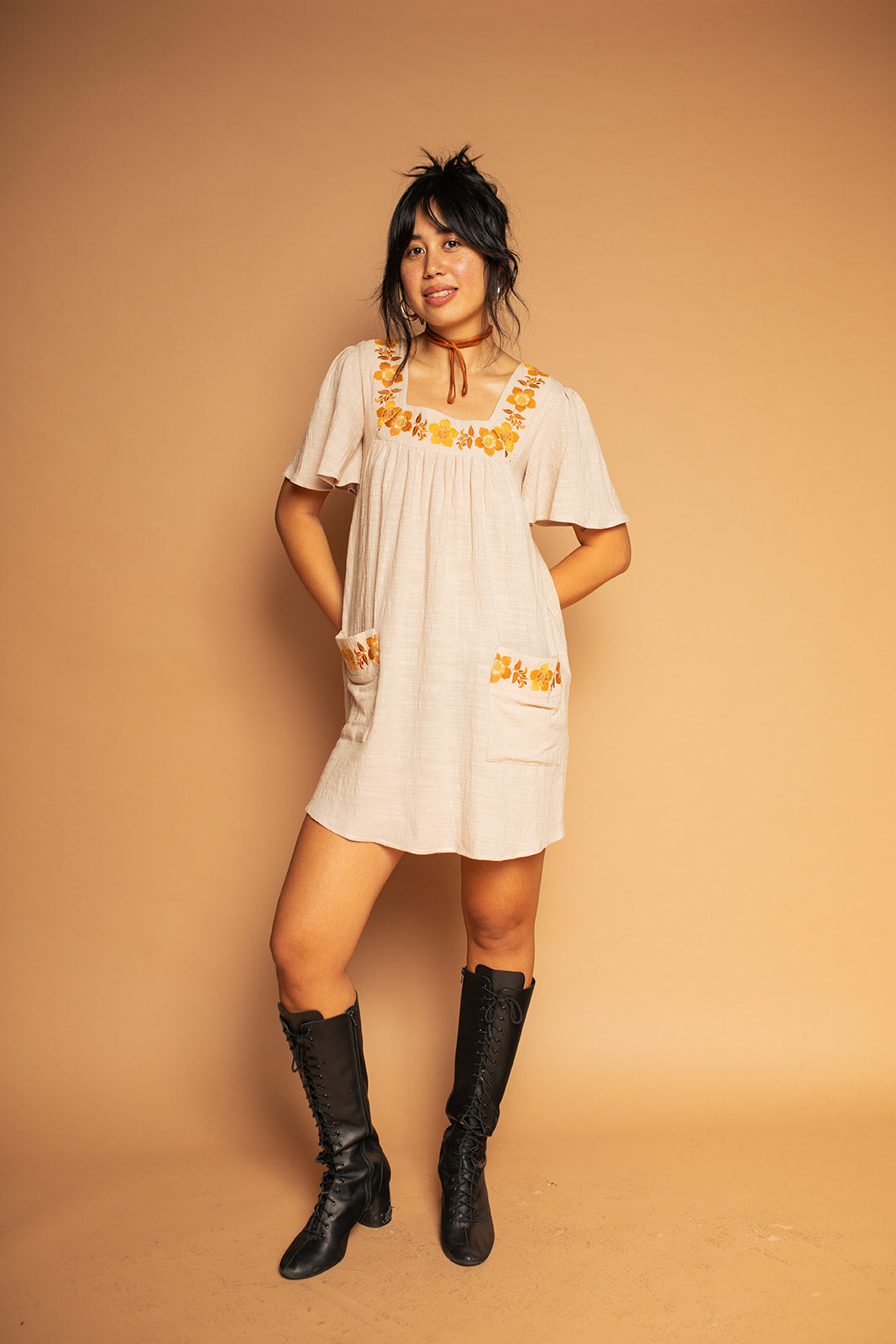Carmen - Floral Embroidery Tunic Dress