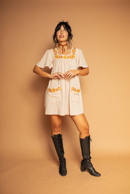 Carmen - Floral Embroidery Tunic Dress
