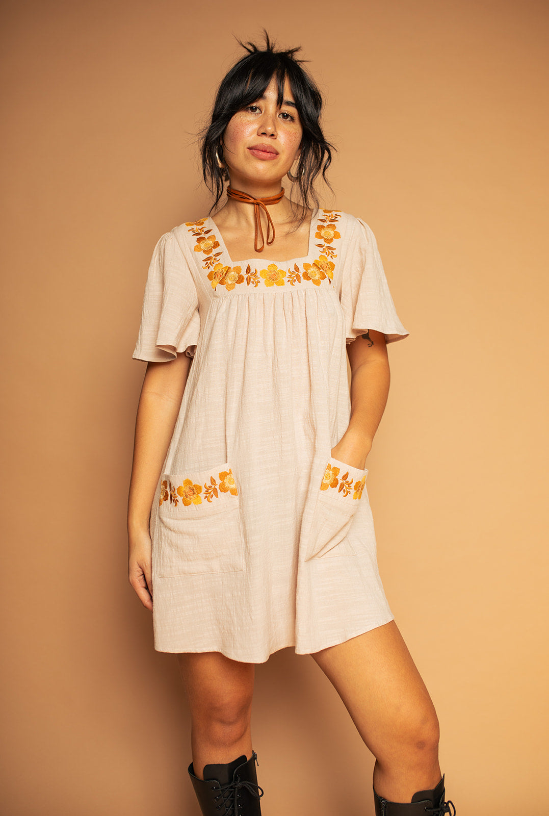 Carmen - Floral Embroidery Tunic Dress