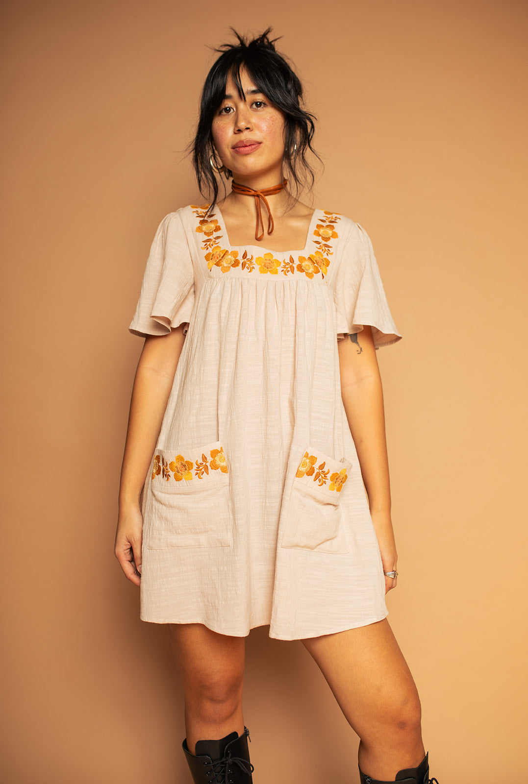 Carmen - Floral Embroidery Tunic Dress