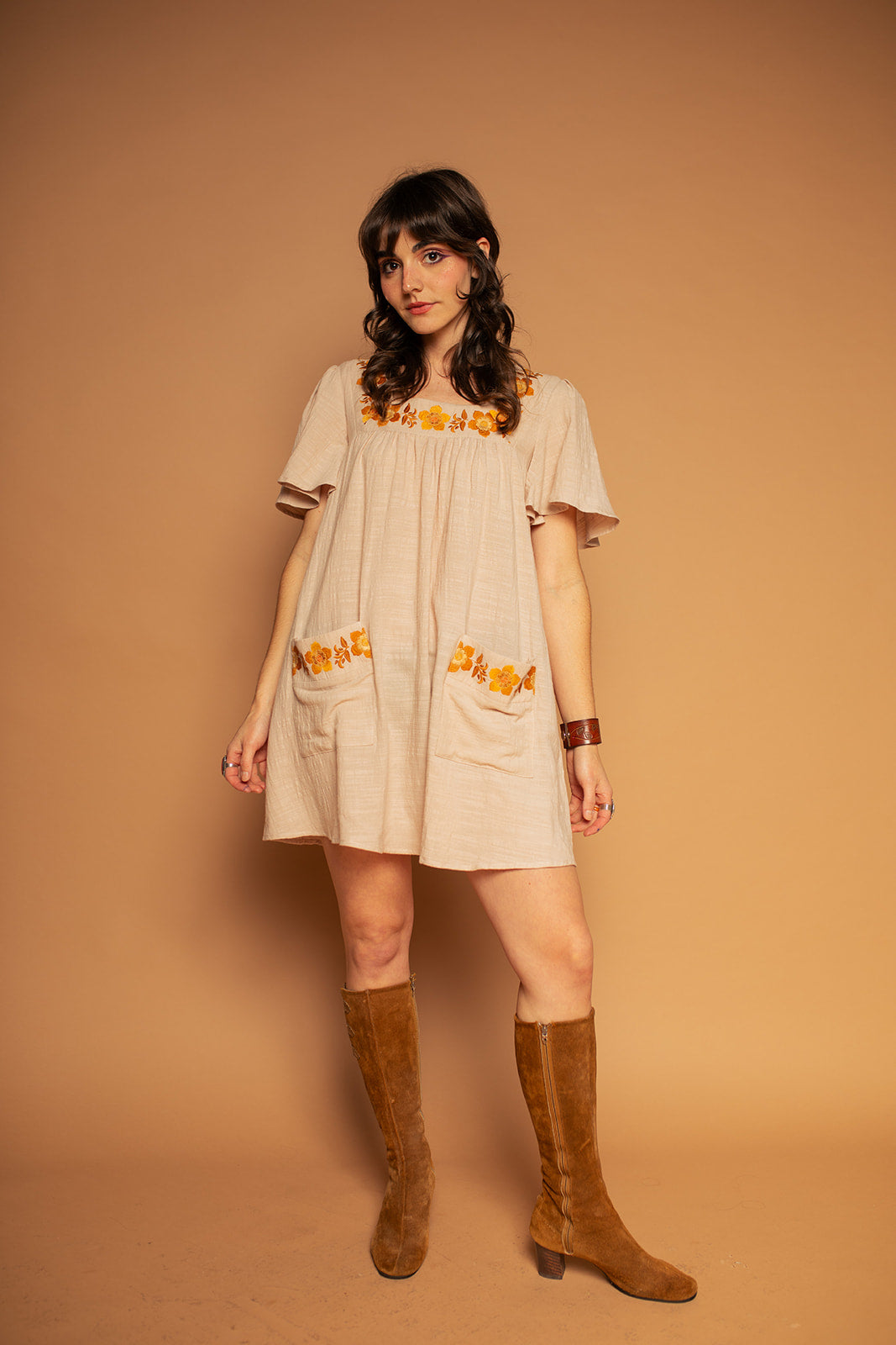 Carmen - Floral Embroidery Tunic Dress