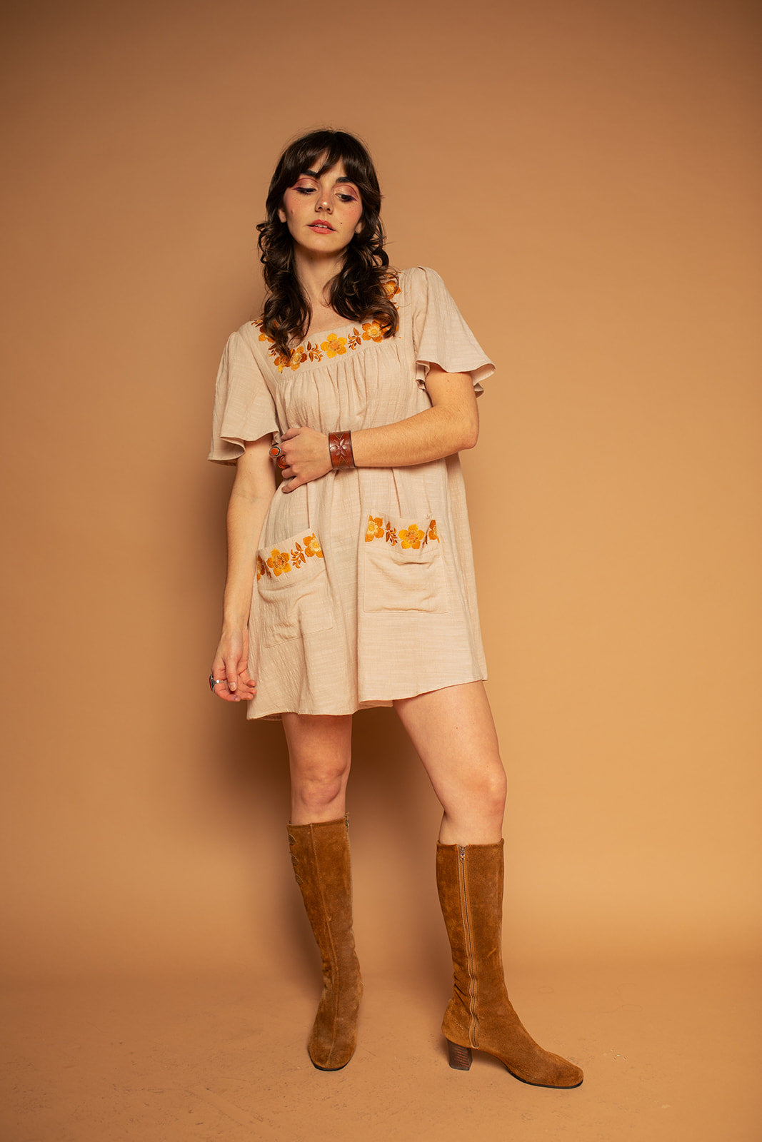 Carmen - Floral Embroidery Tunic Dress