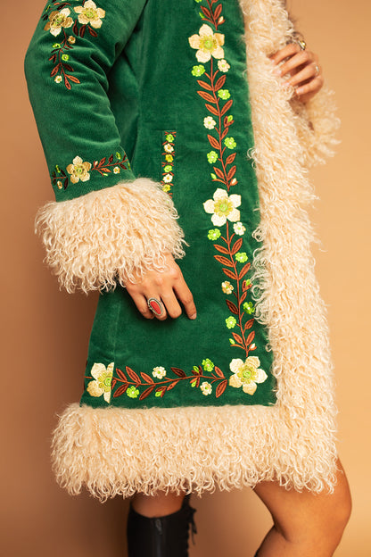 Clover - Embroidered Penny Lane Fur Trim Coat