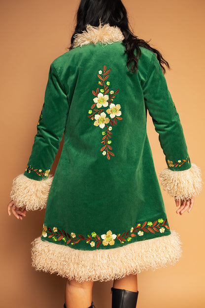 Clover - Embroidered Penny Lane Fur Trim Coat