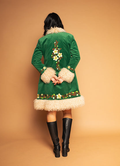 Clover - Embroidered Penny Lane Fur Trim Coat