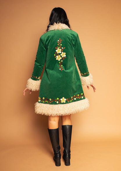 Clover - Embroidered Penny Lane Fur Trim Coat
