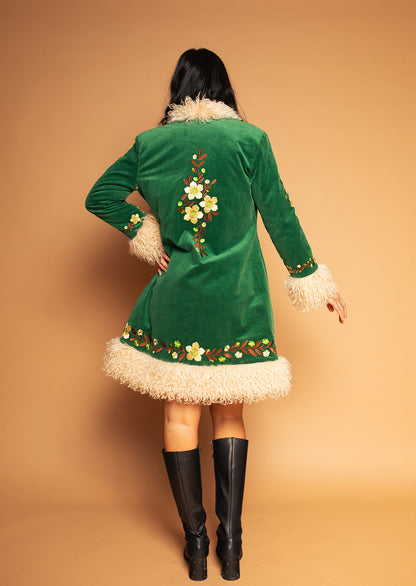 Clover - Embroidered Penny Lane Fur Trim Coat