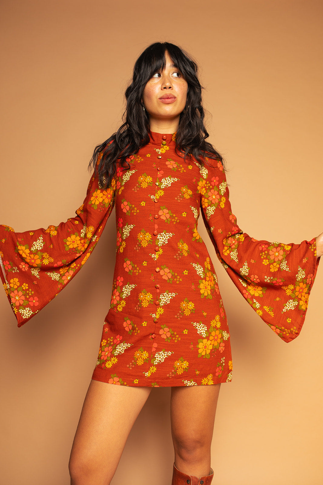 Crimson - Flared Sleeve Dress