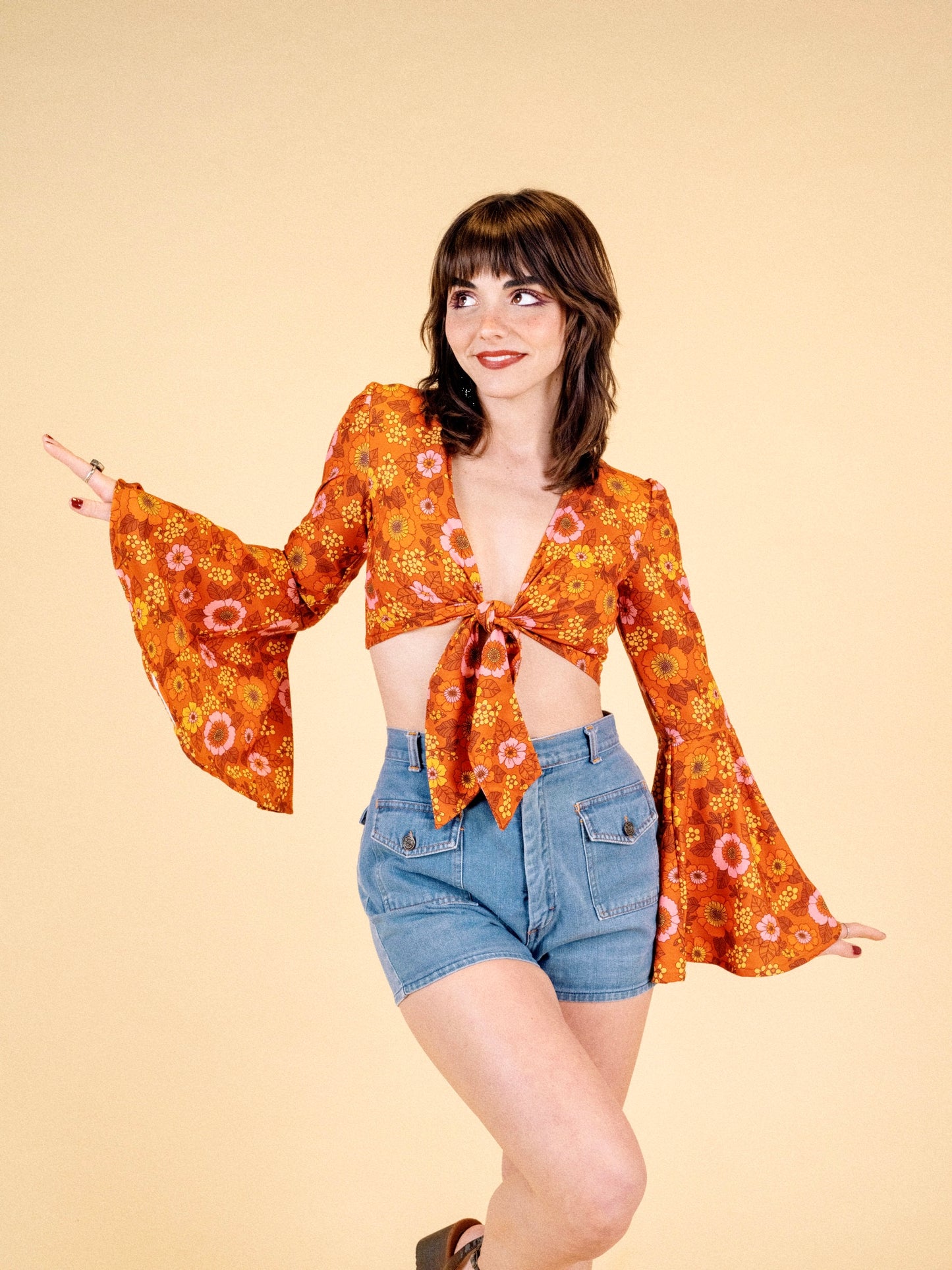 Stevie - Bell Sleeve Top - Canyon Bloom Rust