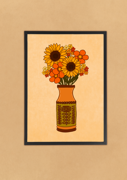 Retro Sunflower Vase - Wall Art - Print