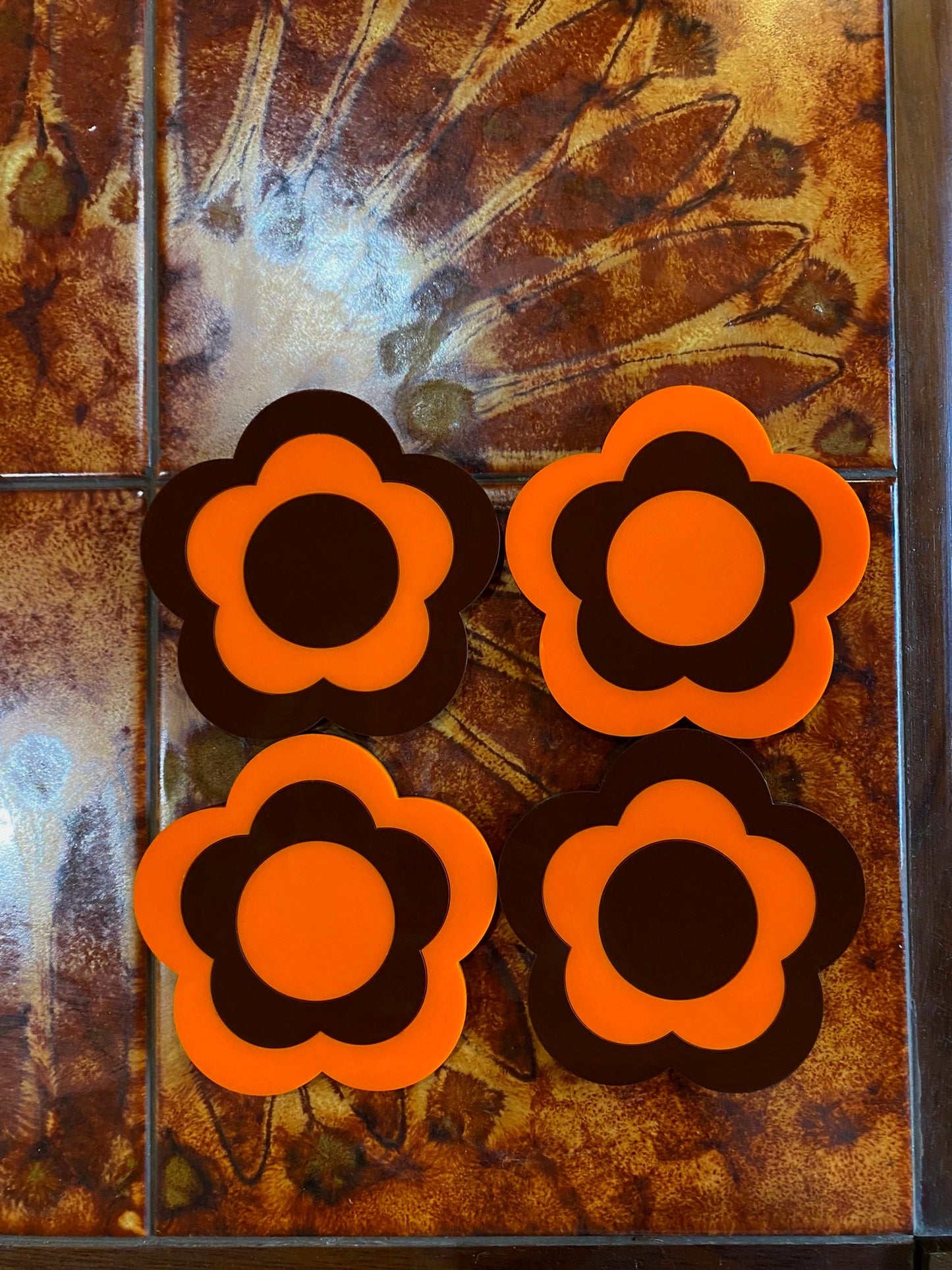 Double Daisy - Coaster Set Orange